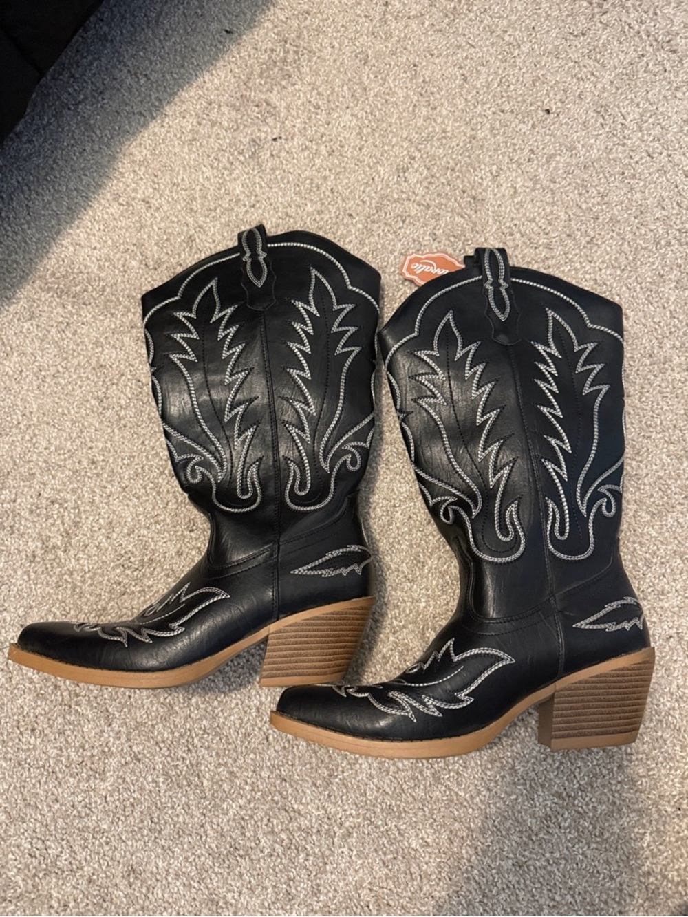 Black Western Cowgirl Boots with White Stitching
